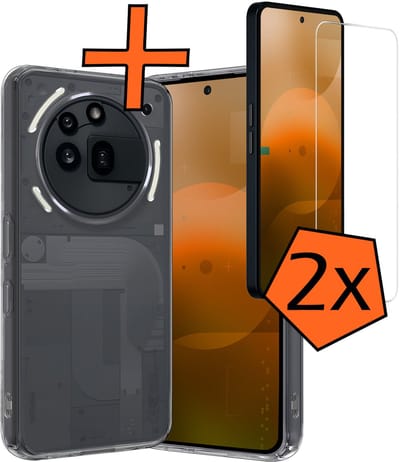 Hoes - Met Screenprotector - 2 Stuks - Geschikt voor Nothing Phone (3a) Pro - Sterk & Shockproof - Siliconen Case - Back Cover - Telefoon Hoes - Shock Proof - Transparant