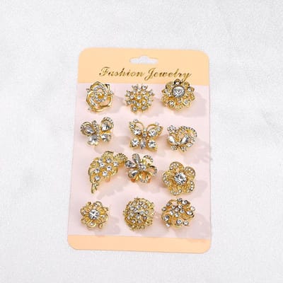 12 stuks/set Prachtige Mode Dames Meisjes Luxe Kleine Kristallen Broches Spelden Elegante Unisex Pak Kleding High-end Corsages Badge beige