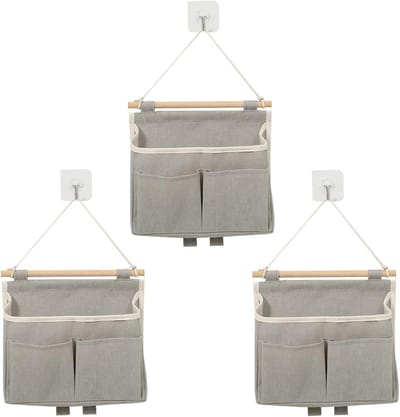 Muur opbergzakken set van 3, hangende organizer met vakken voor badkamer, slaapkamer en keuken, multifunctionele opslagoplossing in grijs