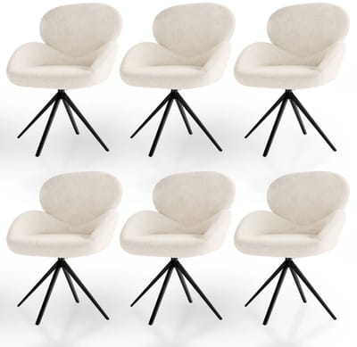 Draaistoel / Eetkamerstoel Albano - Incl. Draaifunctie - Bouclé Stof - Crème - Set van 6