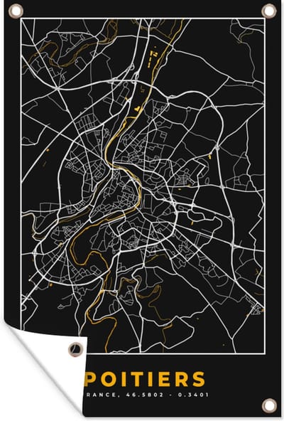 Muurdecoratie Kaart - Frankrijk - Plattegrond - Poitiers - Stadskaart - 120x180 cm - Tuinposter - Tuindoek