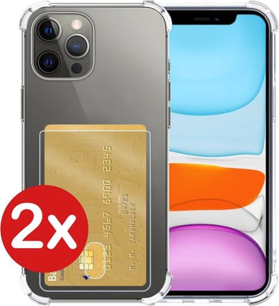 Hoesje - 2 Stuks - Geschikt voor Apple iPhone 11 Pro - Met Pashouder en Kaarthouder - Telefoon Hoes Shockproof - Back Cover - Siliconen Case - Shock Proof - Pasjes Houder - Telefoonhoes - Transparant