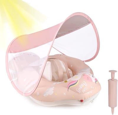 Baby Zwemring met Zonnedak en Veiligheidszitje voor Kinderen van 3 tot 36 Maanden