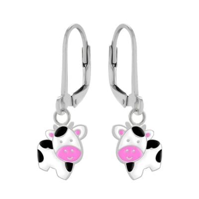 WeLoveSilver - zilveren kinder oorhangers - vrolijke koe - 925 zilver