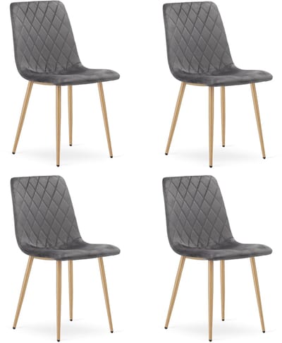 Set van 4 eetkamerstoelen TURIN - Donkergrijs fluweel - Eikenlook poten - Modern design