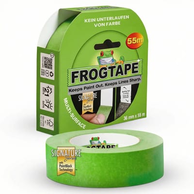 FrogTape Multi-Surface - Fijncrêpe schilderstape / Afplaktape - 36 mm x 55 m met PaintBlock technologie voor extra scherpe verfranden - Universeel gebruik op diverse ondergronden binnen en buiten - Schoon te verwijderen en voor watergedragen verf