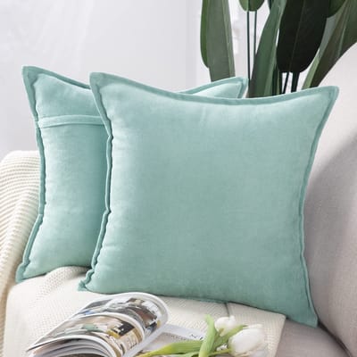 Unyqoos® Set van 2 Luxe Zachte Chenille Sierkussenhoezen in Fris Blauwgroen, 45 x 45 cm