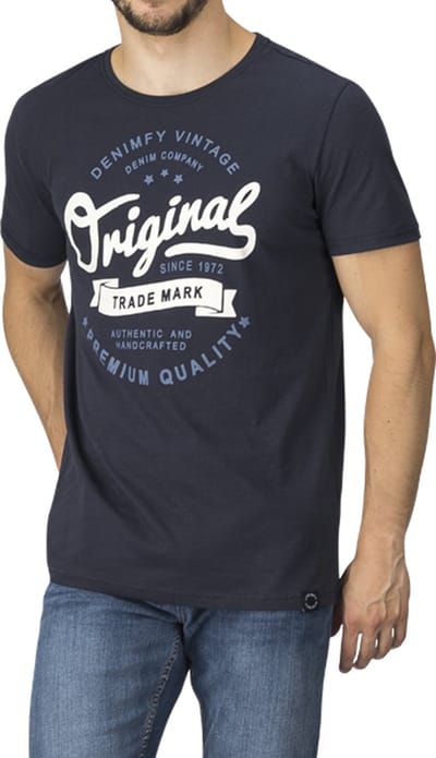 DENIMFY Heren T-Shirt DFNuri regular fit Blauw S Ronde Hals Volwassenen t shirt heren met print