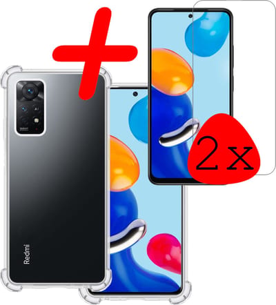 Hoesje Met Screenprotector - 2 Stuks - Geschikt voor Xiaomi Redmi Note 11 - Sterk & Shockproof - Siliconen Case - Back Cover - Telefoon Hoes - Shock Proof - Transparant