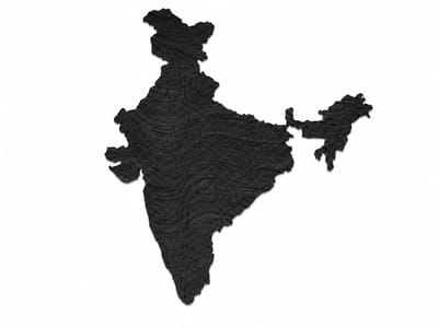 Houten wanddecoratie - Wooden wall decoration | Landkaart India 35 x 39cm Country map India | Zwart - Black | Muurdecoratie - Wall art - Wandfiguur India - भारत - Echt Hout - Real Wood