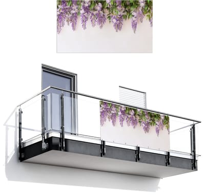 Balkonscherm 200x110 cm - Balkonposter Blauwe regen - Bloemen - Paars - Balkon scherm decoratie - Balkonschermen - Balkondoek zonnescherm