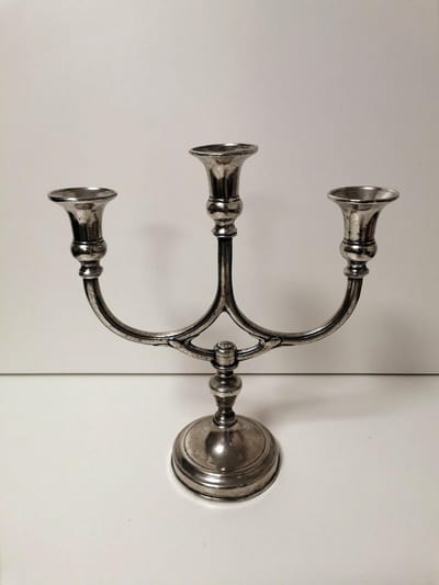 Kandelaar - 3 armen - Kurz edeltin - 29 cm.