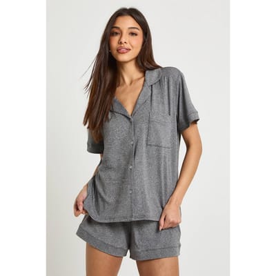 boohoo Dames Zachte Korte Mouw Shirt & Shorts Pyjama Set | Grijze Mergel | Maat: 34