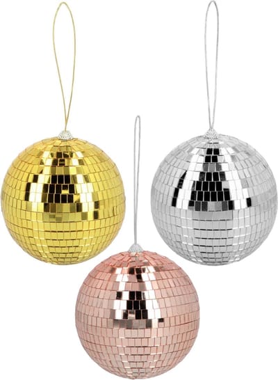 Disco spiegelballen set 3x stuks - mix kleuren - Dia 15 cm - Seventies/eighties thema versiering