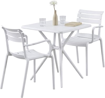 CLP Avena tuinmeubelset - 2 stapelstoelen - vierkante eettafel 72x72cm - weerbestendige balkonset - voor terras en tuin - wit