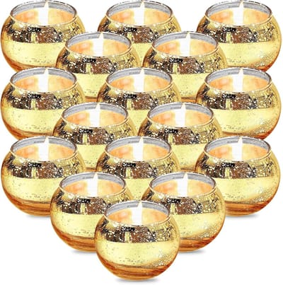 16 stuks theelichtglazen, kaarsglazen, theelichthouders, goud, windlicht, glas, klein, voor bruiloft, tafeldecoratie, Valentijnsdag, Kerstmis