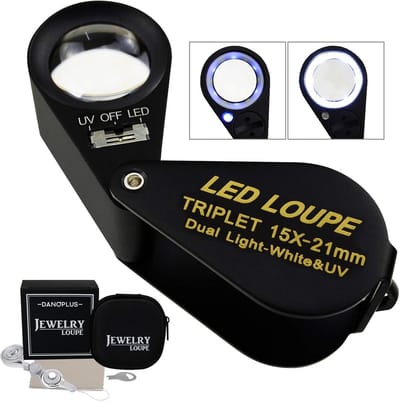 15x Vergrootglas Met LED en UV Licht - 21mm Triplet Lens voor Juweliers, Postzegel- en Muntverzamelaars