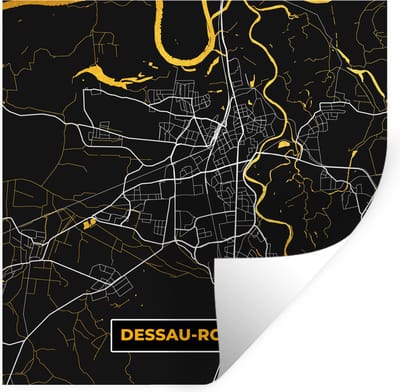 Muurstickers - Sticker Folie - Dessau-Roßlau - Duitsland - Stadskaart - Plattegrond - Goud - Kaart - 100x100 cm - Plakfolie - Muurstickers Kinderkamer - Zelfklevend Behang XXL - Zelfklevend behangpapier - Stickerfolie