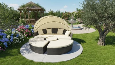 Zonne-eiland Lounge 210 cm – Luxe Polyrotan Outdoor Ligbed met LED-verlichting & Zonnepaneel – Modern Zwart Tuin Daybed met Kussens & Afdekhoes – Weerbestendig 2 Persoons Zonnebed – abtkantoor