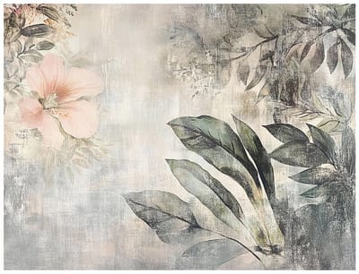 WALLARENA - Fotobehang - 150x105 cm - Vintage bladeren bloemen beton voor slaapkamer woonkamer
