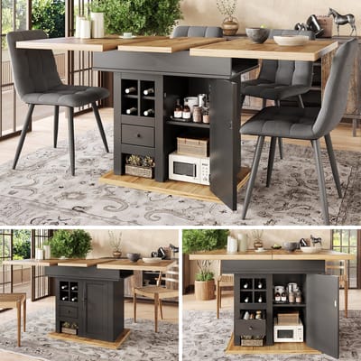 Eettafel - 110-140 x 80 cm - Uitschuifbare Eettafel met Wijnrek en Laden - MDF - Wit