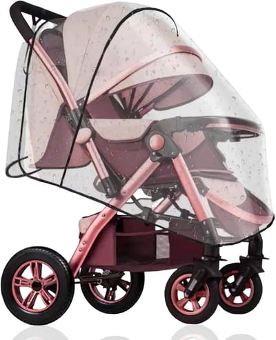 Regenhoes voor kinderwagen, universele regenhoes voor kinderwagen, beschermhoes voor kinderwagen, transparante regenhoes, bescherming tegen zon, stof en sneeuw.