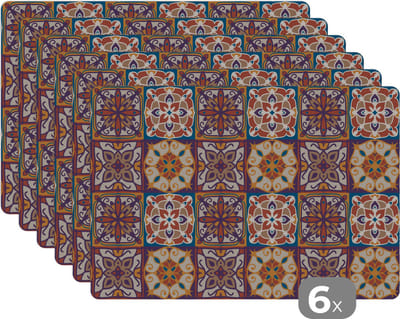 Placemat - Placemats kunststof - Vector - Tegel - Abstract - Patroon - 45x30 cm - 6 stuks - Hittebestendig - Anti-Slip - Onderlegger - Afneembaar