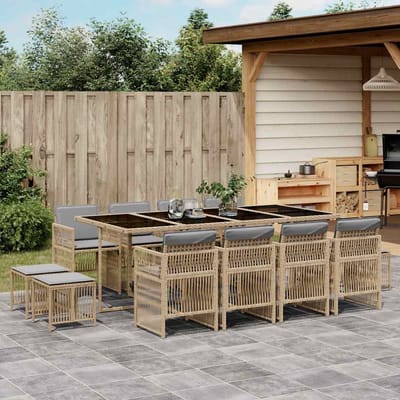 vidaXL - 13-delige - Tuinset - met - kussens - poly - rattan - gemengd - beige