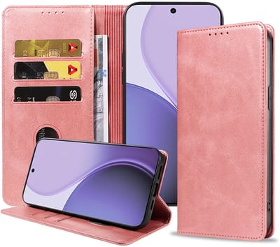 Geschikt voor Oppo Reno 14 F Telefoonhoesje Kunstleer met Magnetische sluiting en Pasjeshouder Bookcase met Klepje - Walletcase with Cardslot - Rosé Goud - Smartphonica geschikt voor Oppo Reno 14 F