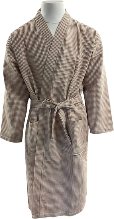 Romana Products Wafel Duo Tone - Badjas Ongevoerd - Champagne-Crème - Maat L - Ochtendjas - Kamerjas - Luxe Wellness - Ademend Katoen - Duurzaam en Zacht
