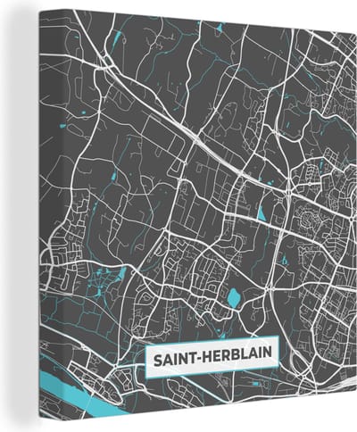 Canvas Schilderij Saint-Herblain - Plattegrond - Stadskaart - Kaart - Frankrijk - 20x20 cm - Wanddecoratie
