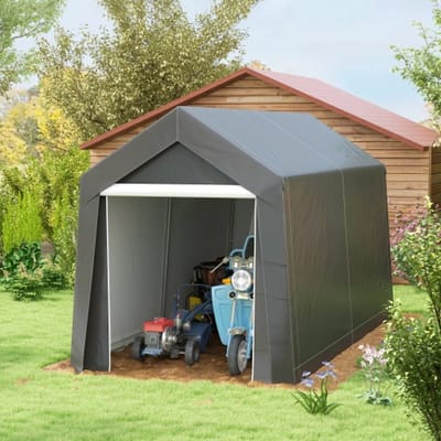 garage tent, 2,1 x 3,6 x 2,35 m opslagtent met UV-bescherming, deur met rits, waterafstotende folie garage voor motor, tuingereedschap, donkergrijs