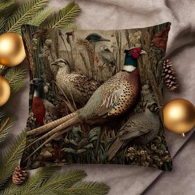 2D Plat- Vintage Rustiek Wilde Fazant Bos Botanisch Sierkussenhoes Boerderij Platteland Wildlife Kussenhoes Peach skin 18*18(CM)-1Pcs black