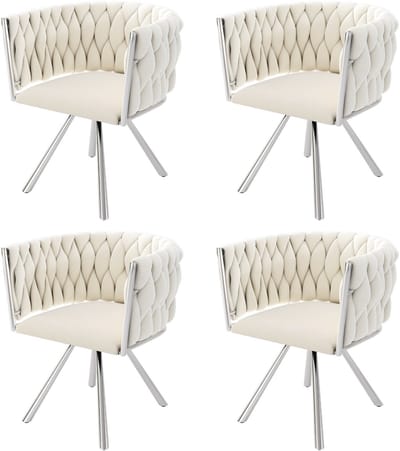 Fluwelen eetkamerstoelen - set van 4 - eenpersoons deluxe woonkamer slaapkamer draaistoel - lounge draaistoel - beige zilver