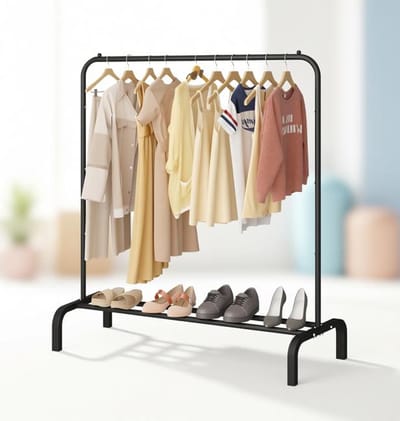 Maison Elara Kledingrek 110 cm - Metalen kledingstang met bodemrek - Kapstok voor jas, rok, overhemd - Zwart