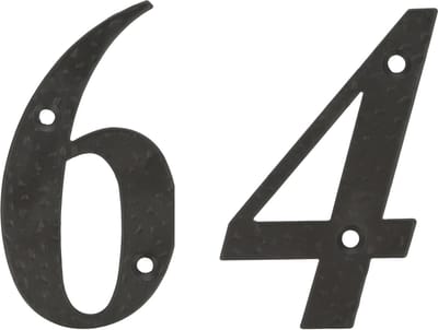 AMIG Huisnummer 64 - massief gesmeed staal - 10cm - incl. bijpassende schroeven - zwart