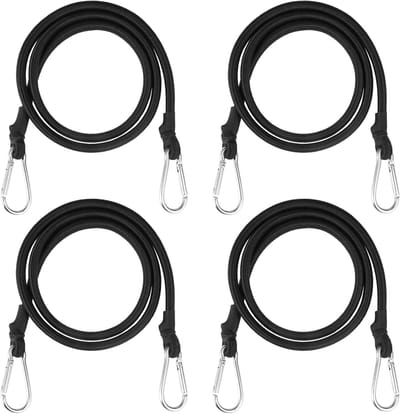 Elastisch touw van 1 meter lang met karabijnhaak, 4 stuks extra stevig elastisch touw met karabijnhaak, elastische band met karabijnhaak, duurzame zwarte banden, geschikt voor kamperen, zeilen, fietsendragers, tenten, auto's en dakdragers.