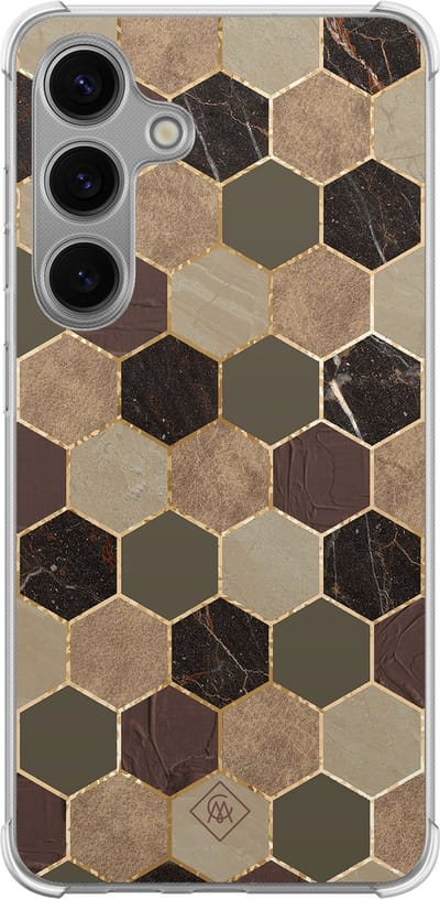 Casimoda® hoesje - Geschikt voor Samsung Galaxy S24 - Kubus Groen Bruin - Shockproof case - Extra sterk - TPU/polycarbonaat - Bruin/beige, Transparant