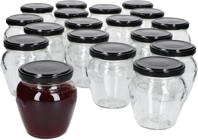 Set van 20 jampotjes Vaso Orcio 314ml + To63 deksel zwart
