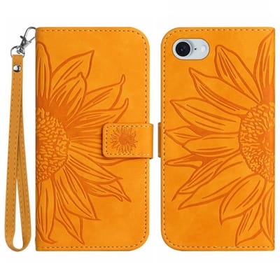 Coverup Hoesje - Geschikt voor iPhone 16e / 17e Hoesje - Coverup Zonnebloem Book Case met Koord - Oranje