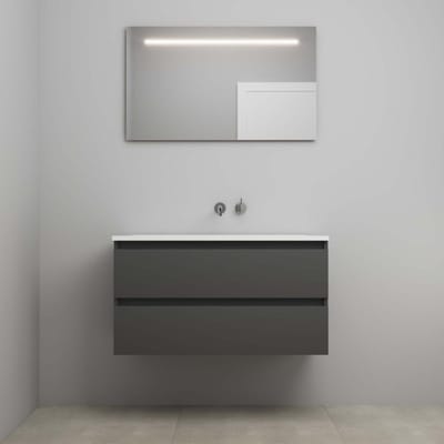 On-Line Badkamermeubelset - 100 cm - Voorgemonteerd - Acryl Wastafel - zonder Kraangat - Spiegel met LED-Verlichting - Mat Antraciet