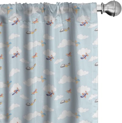 ABAKUHAUS Vliegtuiggordijnen – 2x75x175 cm – Babyblauw/Multicolor