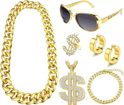 SMOAKEZ- Kostuums 80s/90s hip hop thema - Verkleedkleding - Feest outfit - Accessoires - Gouden ketting/armband - DJ punk hippie bril - Feestoutfit