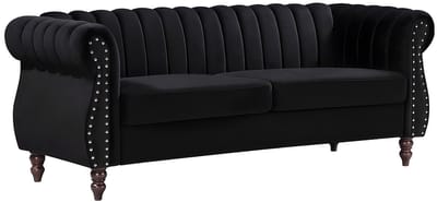 Vente-unique Driezits- en tweezits-Chesterfield-bank van zwart velours TRUMBO