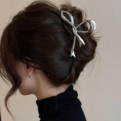 Zoete Metalen Strik Lint Clip, Anti-Slip Haarklem, Elegante Paardenstaart Clip, Modieus Haaraccessoire