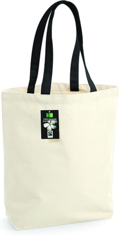 Westford Mill Fairtrade Cotton Camden Shopper WM671 - Natural/Black - 28 x 38 x 12 cm