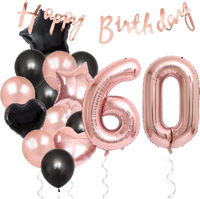 Snoes Ballonnen 60 Jaar Feestpakket – Versiering – Verjaardag Set Liva Rose Cijferballon 60 Jaar - Heliumballon