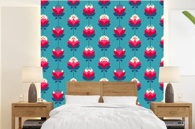 Behang - Fotobehang Patronen - Retro - Bloemen - Lelie - Breedte 220 cm x hoogte 240 cm