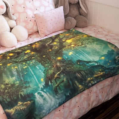 Ulticool - Deken - Sprookje Elf Boom Magisch Bos Natuur - Kinderkamer Babykamer - Zacht Fleece Flanel - 150x100 cm - Plaid - Accessoires - Dekentje Decoratie Meisje Jongen - voor Binnen op de bank als Buiten - superzacht en lekker warm Dekentje