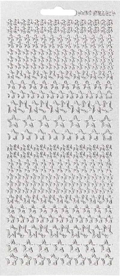 Stickers, sterren, vel 10x23 cm, zilver, 1 vel